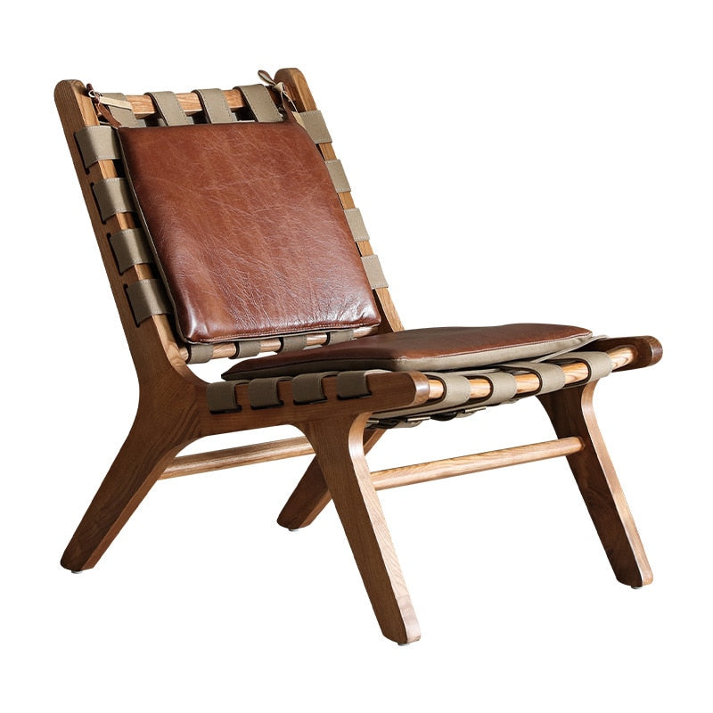 SkandiShop Retro Solid Wood Leather Saddle Chair